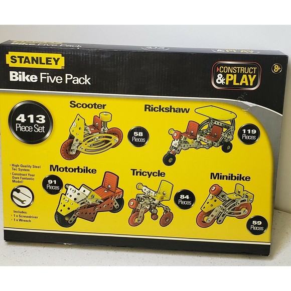 Construct & Play 513 PieceStanley Five Bike Pack Set New Sealed